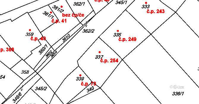 Olešnice 254 na parcele st. 337 v KÚ Olešnice na Moravě, Katastrální mapa