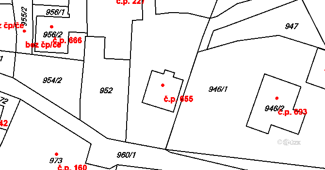 Velké Opatovice 655 na parcele st. 950/2 v KÚ Velké Opatovice, Katastrální mapa