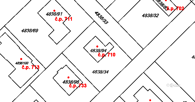 Sviadnov 710 na parcele st. 4838/94 v KÚ Sviadnov, Katastrální mapa