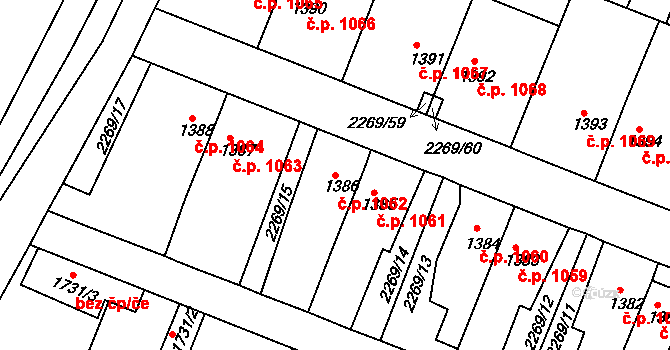Rakovník II 1062, Rakovník na parcele st. 1386 v KÚ Rakovník, Katastrální mapa