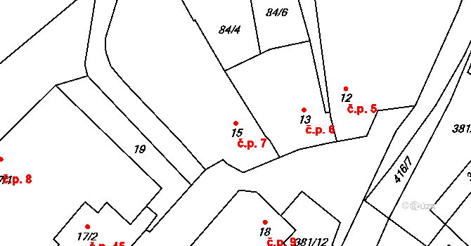 Černov 7 na parcele st. 15 v KÚ Černov, Katastrální mapa