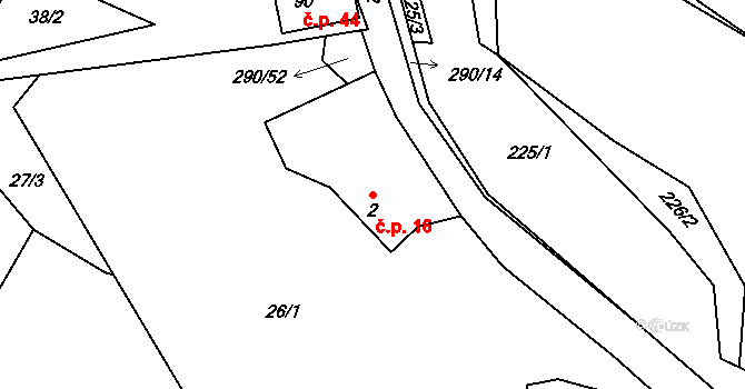 Smederov 16, Ždírec na parcele st. 2 v KÚ Smederov, Katastrální mapa