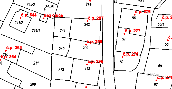 Kamenice nad Lipou 296 na parcele st. 239 v KÚ Kamenice nad Lipou, Katastrální mapa