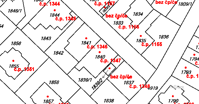 Louny 1347 na parcele st. 1840 v KÚ Louny, Katastrální mapa