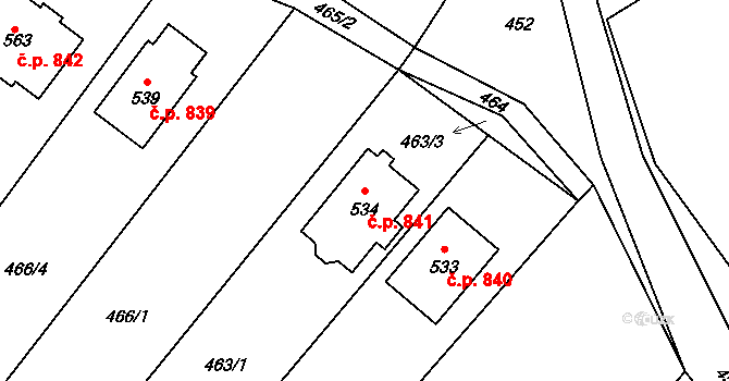 Chvalčov 841 na parcele st. 534 v KÚ Chvalčova Lhota, Katastrální mapa
