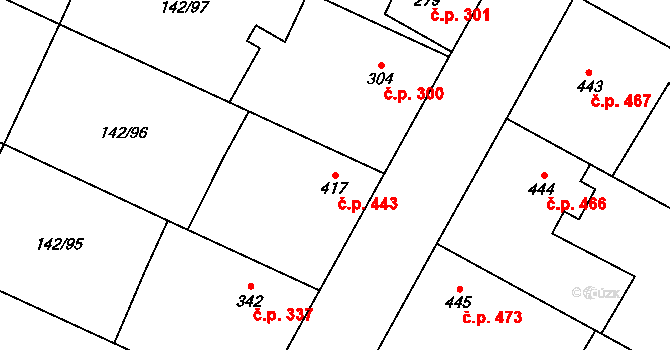 Chotěšov 443 na parcele st. 417 v KÚ Chotěšov, Katastrální mapa