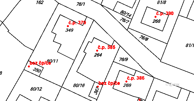 Blížkovice 385 na parcele st. 264 v KÚ Městys Blížkovice, Katastrální mapa