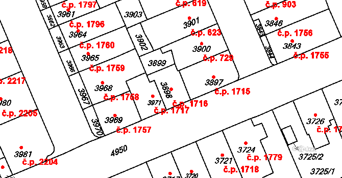 Přerov I-Město 1716, Přerov na parcele st. 3898 v KÚ Přerov, Katastrální mapa