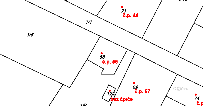 Přibyslavice 56, Vlkaneč na parcele st. 68 v KÚ Přibyslavice u Vlkanče, Katastrální mapa