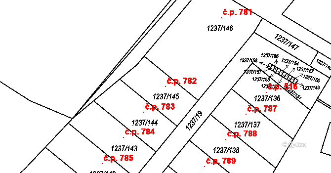 Horní Kosov 782, Jihlava na parcele st. 1237/145 v KÚ Horní Kosov, Katastrální mapa