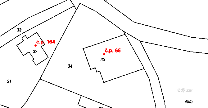 Nový Oldřichov 65 na parcele st. 35 v KÚ Nový Oldřichov, Katastrální mapa
