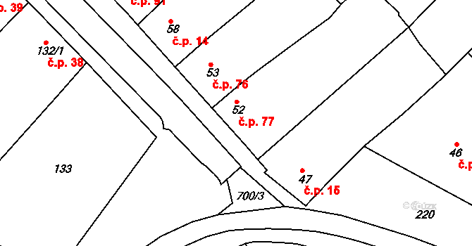 Skoronice 77 na parcele st. 52 v KÚ Skoronice, Katastrální mapa