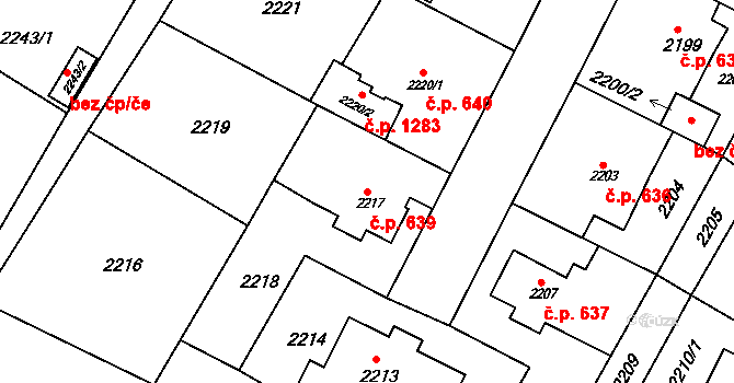 Rýmařov 639 na parcele st. 2217 v KÚ Rýmařov, Katastrální mapa