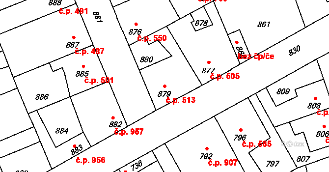 Kročehlavy 513, Kladno na parcele st. 879 v KÚ Kročehlavy, Katastrální mapa