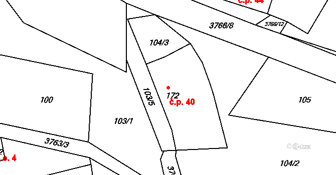 Krusičany 40, Týnec nad Sázavou na parcele st. 172 v KÚ Krusičany, Katastrální mapa