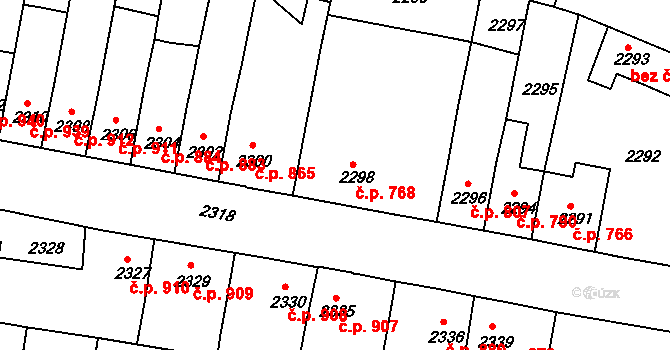 Tachov 768 na parcele st. 2298 v KÚ Tachov, Katastrální mapa