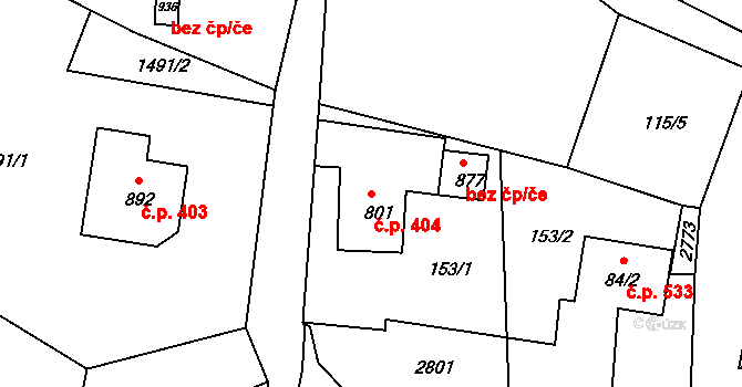 Skalice u České Lípy 404 na parcele st. 801 v KÚ Skalice u České Lípy, Katastrální mapa