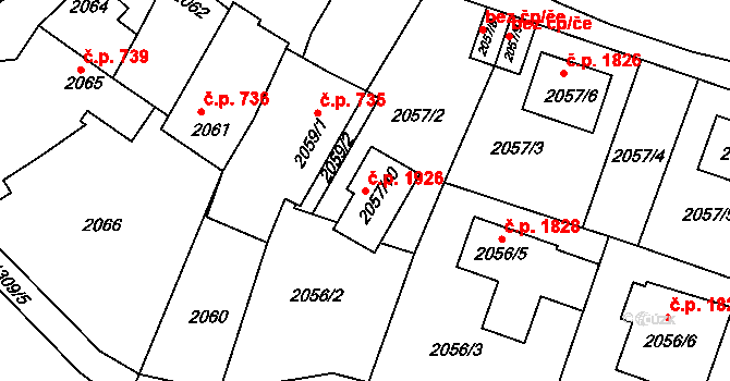 Roudnice nad Labem 1926 na parcele st. 2057/10 v KÚ Roudnice nad Labem, Katastrální mapa