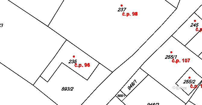 Podhorní Újezd 98, Podhorní Újezd a Vojice na parcele st. 237 v KÚ Podhorní Újezd, Katastrální mapa