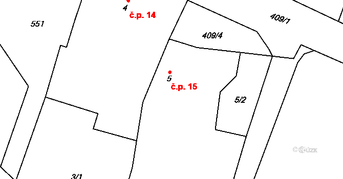 Labouň 15, Jičíněves na parcele st. 5 v KÚ Labouň, Katastrální mapa