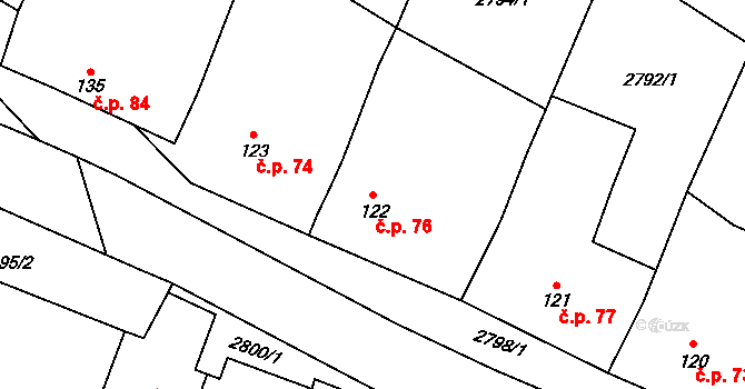Senorady 76 na parcele st. 122 v KÚ Senorady, Katastrální mapa