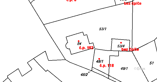 Hudcov 162, Teplice na parcele st. 54 v KÚ Hudcov, Katastrální mapa