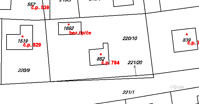 Blovice 784 na parcele st. 852 v KÚ Blovice, Katastrální mapa