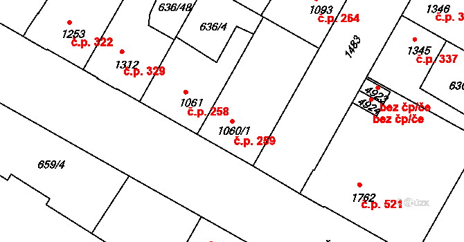 Mladá Boleslav II 259, Mladá Boleslav na parcele st. 1060/1 v KÚ Mladá Boleslav, Katastrální mapa