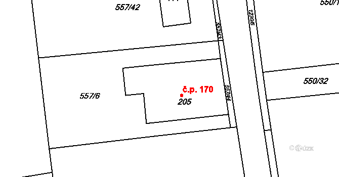 Černíkovice 170 na parcele st. 205 v KÚ Černíkovice, Katastrální mapa