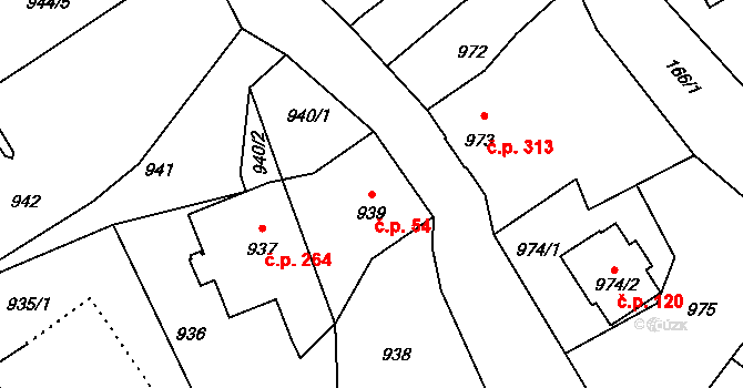 Rumburk 2-Horní Jindřichov 54, Rumburk na parcele st. 939 v KÚ Horní Jindřichov, Katastrální mapa