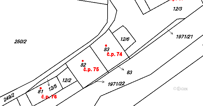 Štěchovice 74 na parcele st. 83 v KÚ Štěchovice, Katastrální mapa