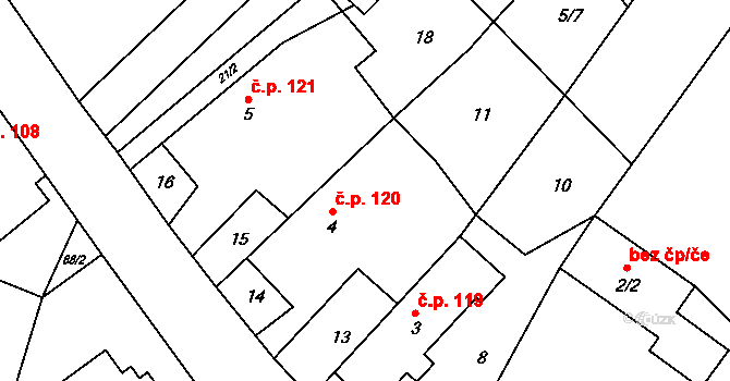 Žireč 120, Dvůr Králové nad Labem na parcele st. 4 v KÚ Žireč Ves, Katastrální mapa