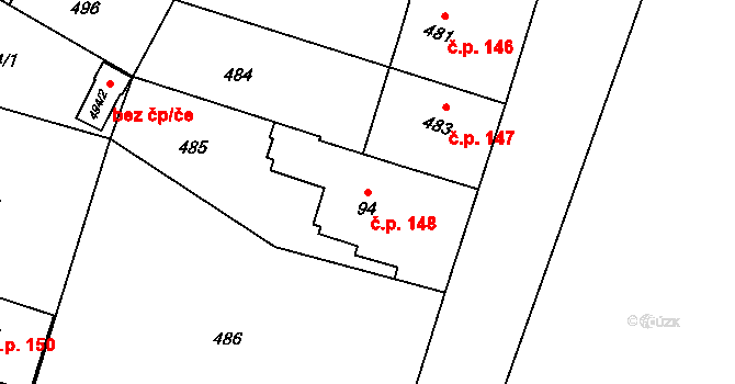 Svatý Kopeček 148, Olomouc na parcele st. 94 v KÚ Svatý Kopeček, Katastrální mapa
