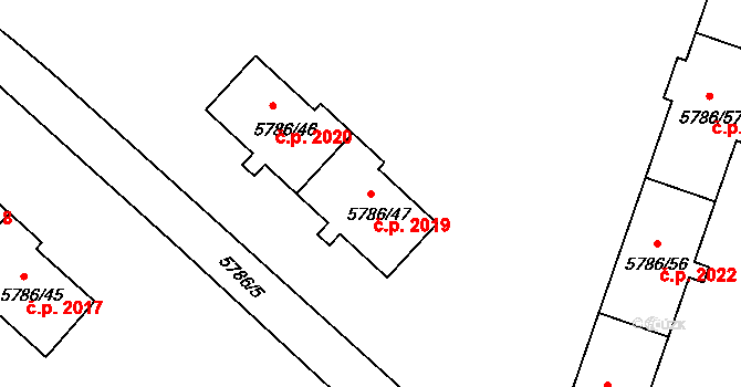 Česká Lípa 2019 na parcele st. 5786/47 v KÚ Česká Lípa, Katastrální mapa