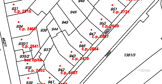 Chomutov 2564 na parcele st. 946 v KÚ Chomutov II, Katastrální mapa