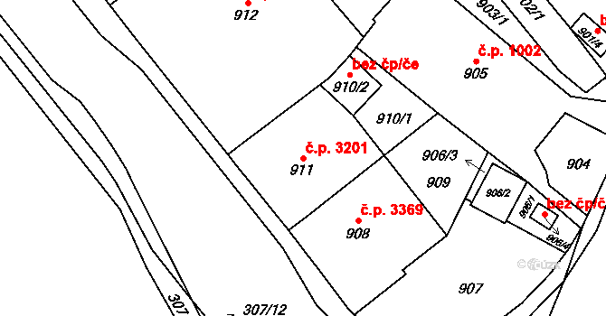Chomutov 3201 na parcele st. 911 v KÚ Chomutov I, Katastrální mapa