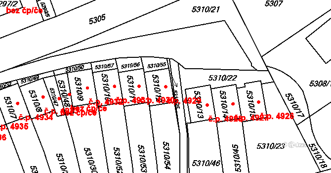 Chomutov 4929 na parcele st. 5310/12 v KÚ Chomutov I, Katastrální mapa