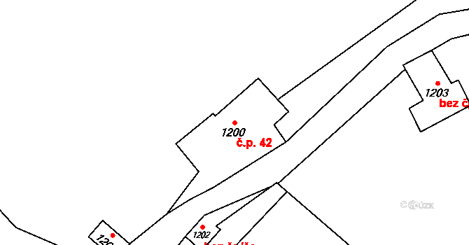 Horní Jasenka 42, Vsetín na parcele st. 1200 v KÚ Jasenka, Katastrální mapa