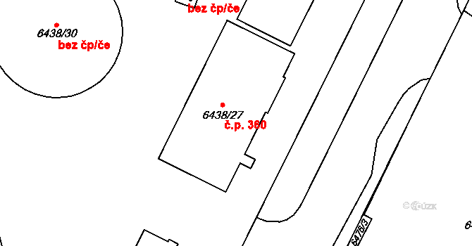 Jižní Předměstí 360, Plzeň na parcele st. 6438/27 v KÚ Plzeň, Katastrální mapa