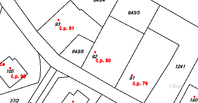 Nučice 80 na parcele st. 92 v KÚ Nučice, Katastrální mapa