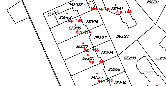 Benice 115, Praha na parcele st. 252/80 v KÚ Benice, Katastrální mapa