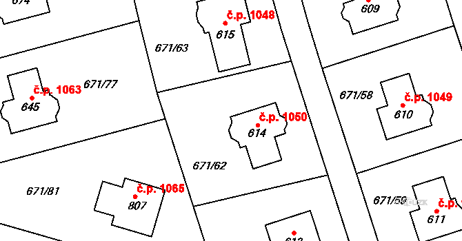 Hlubočinka 1050, Sulice na parcele st. 614 v KÚ Sulice, Katastrální mapa