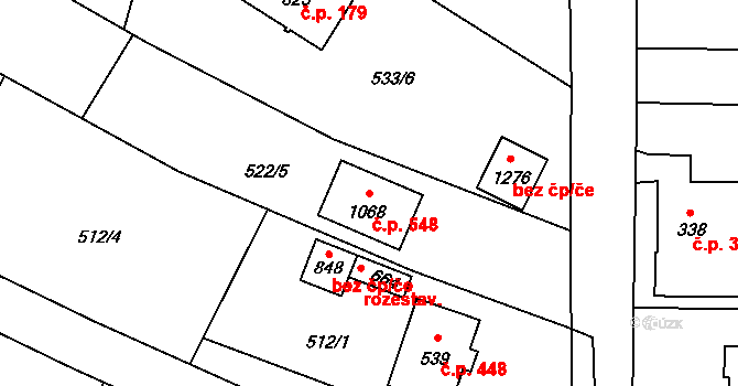 Kamenný Újezd 548 na parcele st. 1068 v KÚ Kamenný Újezd, Katastrální mapa