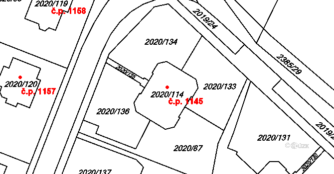 Holice 1145 na parcele st. 2020/114 v KÚ Holice v Čechách, Katastrální mapa