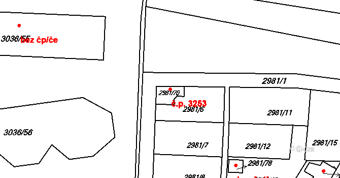 Martinov 3253, Ostrava na parcele st. 2981/70 v KÚ Martinov ve Slezsku, Katastrální mapa