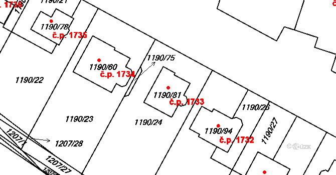 Hostivice 1733 na parcele st. 1190/81 v KÚ Hostivice, Katastrální mapa