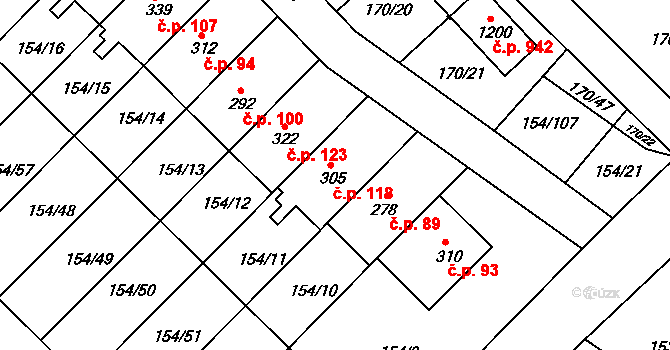 Pakoměřice 118, Bořanovice na parcele st. 305 v KÚ Bořanovice, Katastrální mapa