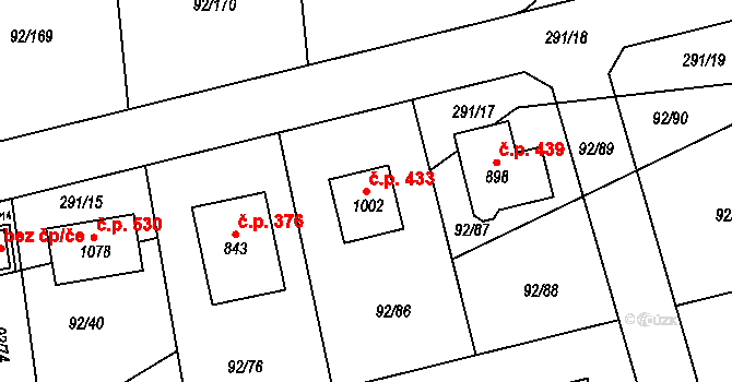Nučice 433 na parcele st. 1002 v KÚ Nučice u Rudné, Katastrální mapa