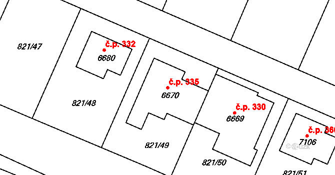 Václavské Předměstí 335, Písek na parcele st. 6670 v KÚ Písek, Katastrální mapa
