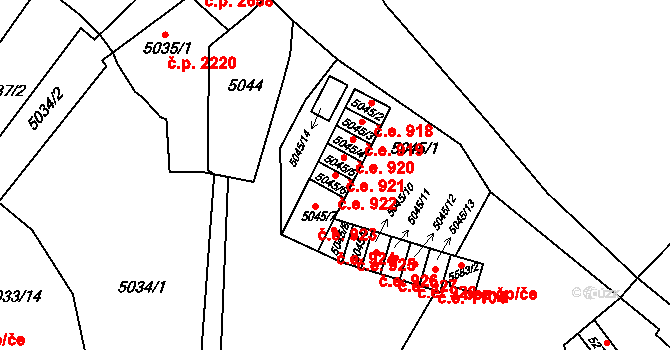 Znojmo 922 na parcele st. 5045/6 v KÚ Znojmo-město, Katastrální mapa